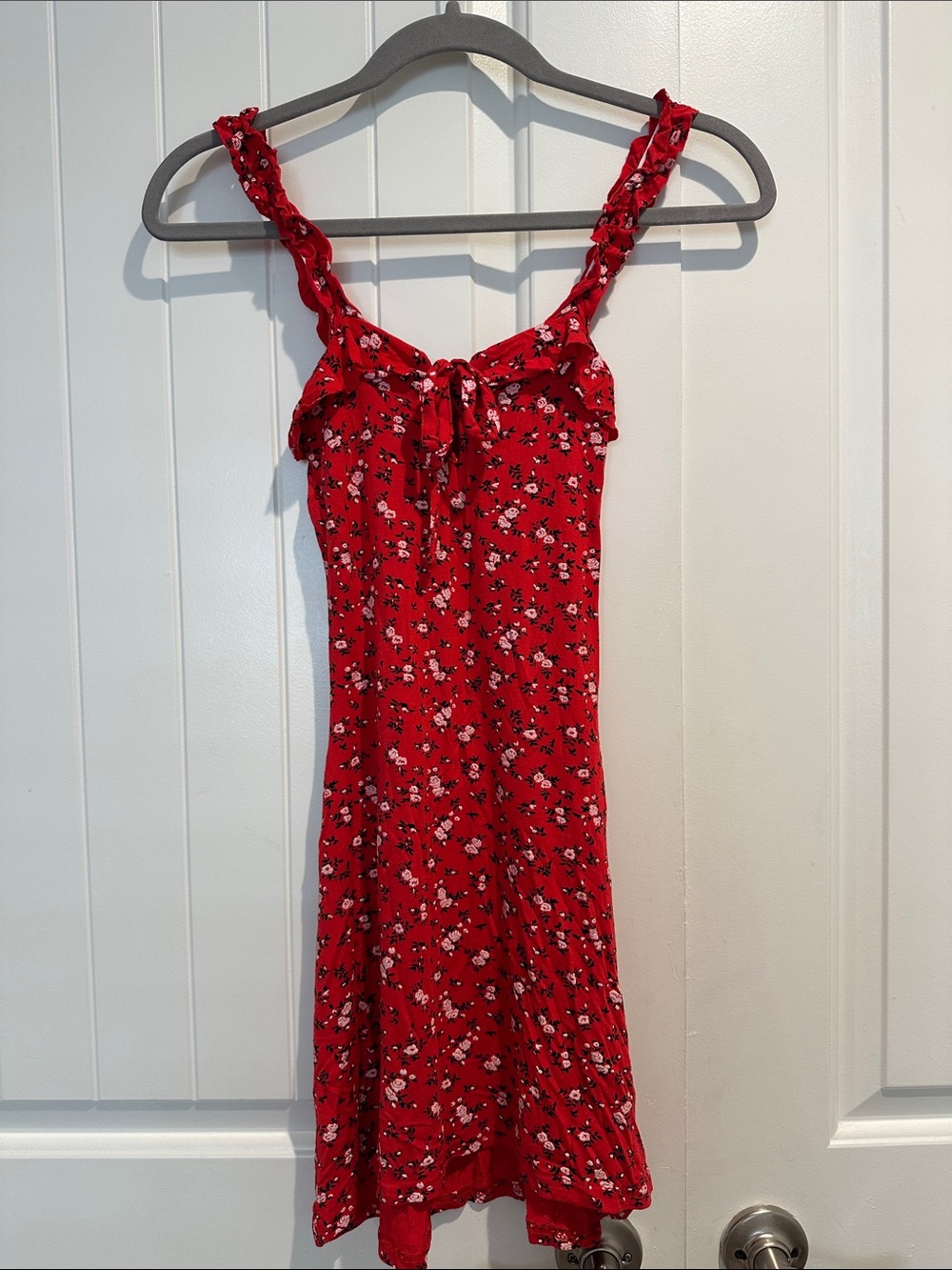 PrettyLittleThing Red Floral Tie-Front Sundress